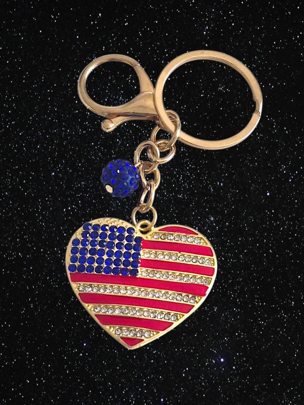 Patriotic Heart Bag Charm / Keychain with Charm